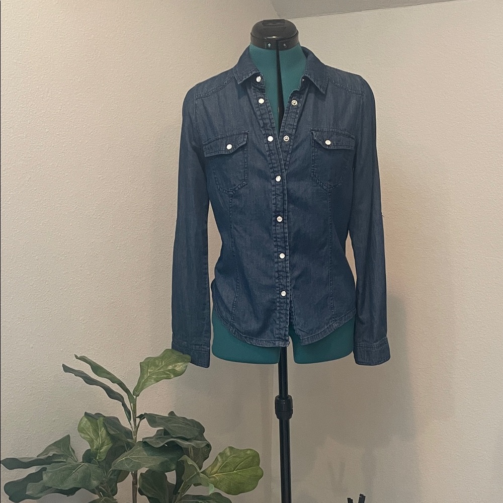 New Look Dark Blue Denim Button-Down Shirt